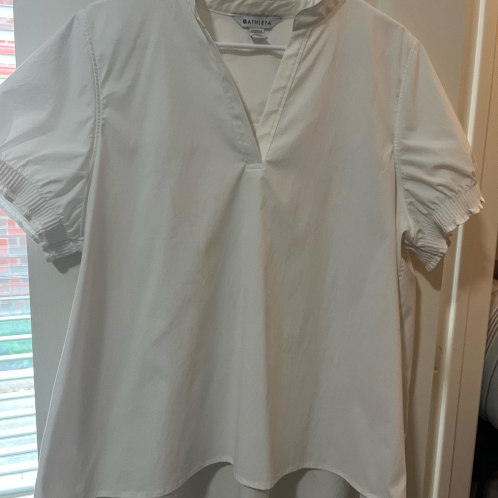 Athleta white Boxy Mandarin Collar Blouse